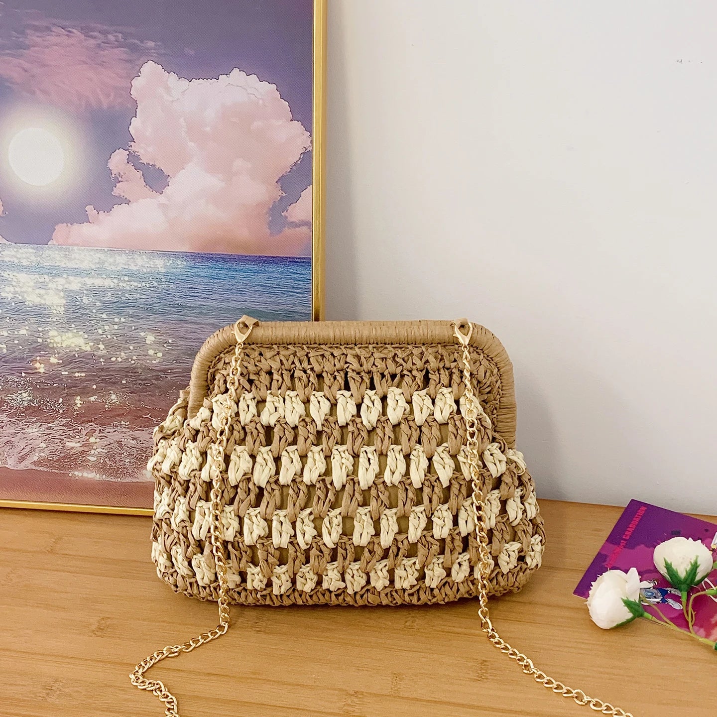 Moda a céu aberto malha sacos de ombro para mulheres elegante trançado fecho design leve crossbody bolsa verão praia tote bolsa