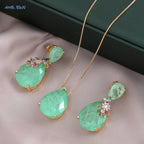 sun luxo gota de água colar brinco para festa de casamento feminino verde vermelho pedra conjunto jóias natal presentes do dia dos namorados