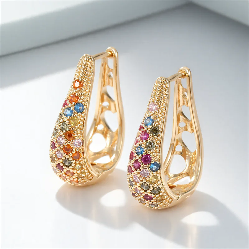 Brincos de argola redondos de cristal verde para mulheres, vintage, cor dourada, arco-íris, zircônia, fivela de orelha, joias de casamento, presente de dia das mães