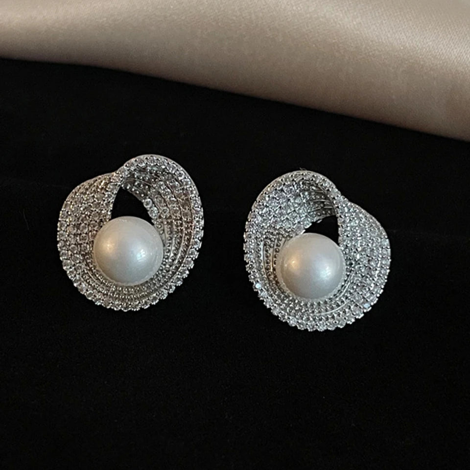 Zakol luxo aaa zircon redondo pérola brincos para mulheres irregular brinco temperamento festa de casamento jóias