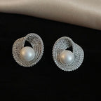 Zakol luxo aaa zircon redondo pérola brincos para mulheres irregular brinco temperamento festa de casamento jóias