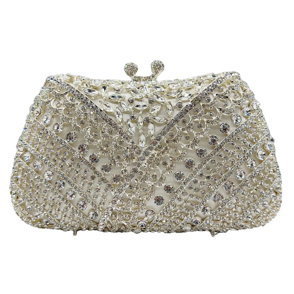 Forma de renda Y de luxo de alta qualidade, festa de casamento de diamante, sacola, bolsa de noite, embreagem de cristal