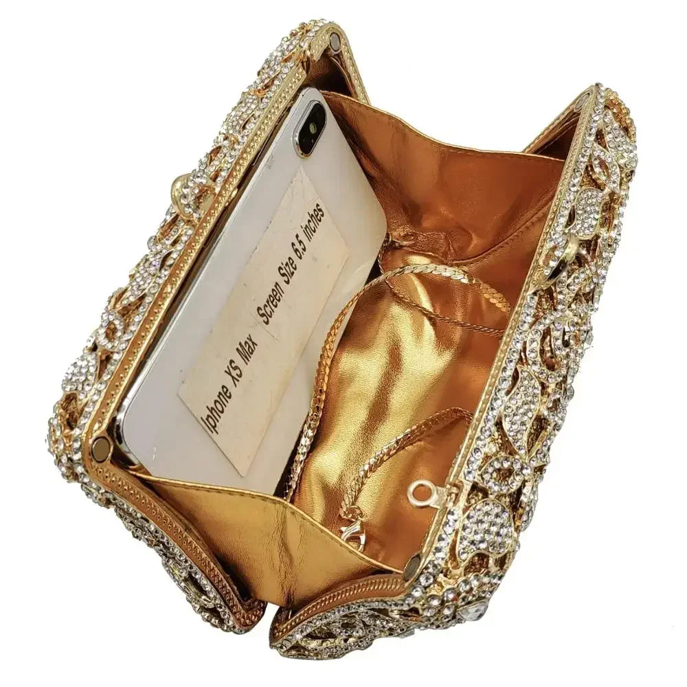 Boutique De FGG Bolsas e embreagens de noite com flores artesanais, bolsas e bolsas de mão com strass dourados, bolsa de embreagem de noiva para casamento