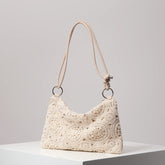 Sacolas de ombro de tricô oco com padrão para mulheres, bolsas de praia boho para mulheres, roupas de férias, bolsa de guê (padrão aleatório)