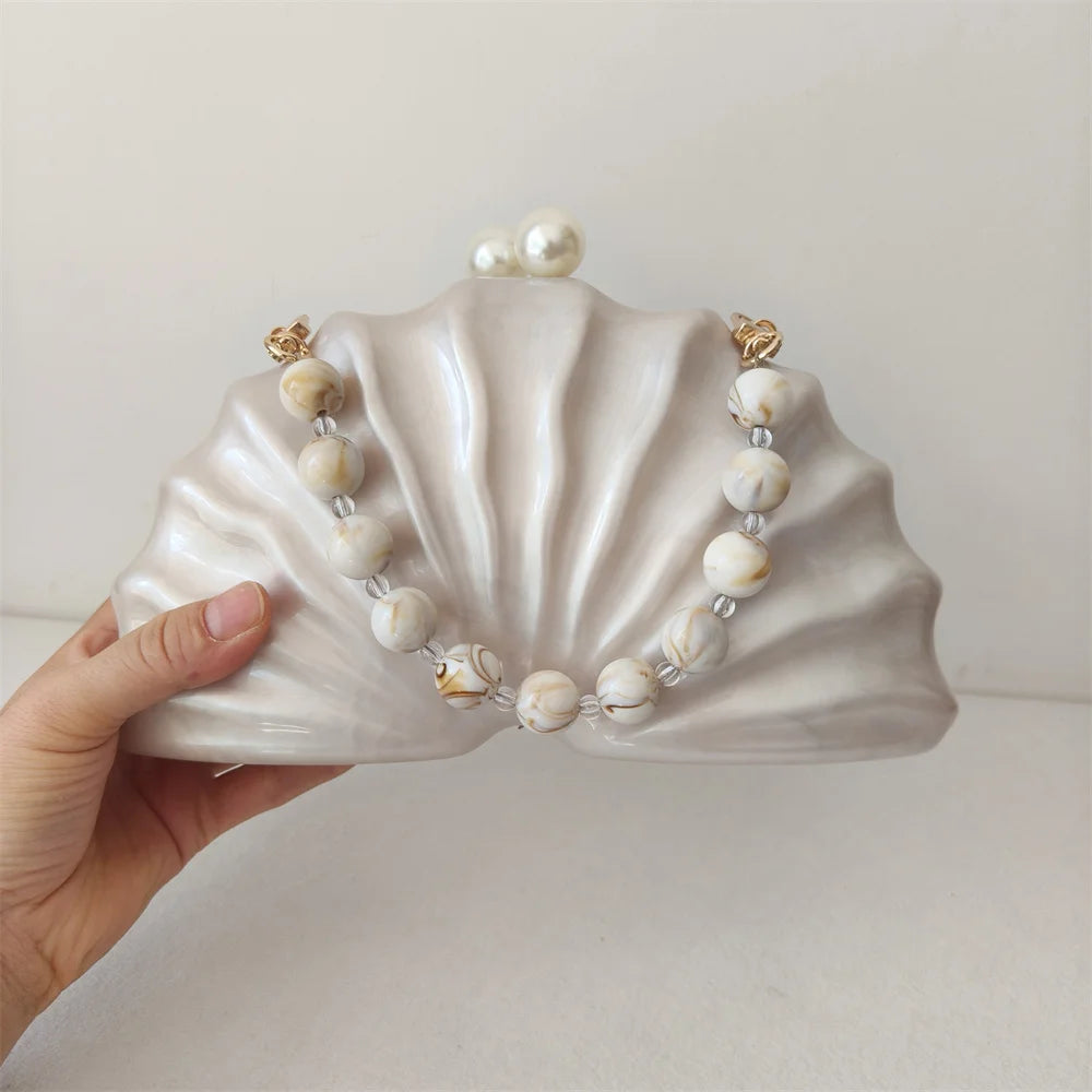 Original concha metade do quarto acrílico frisado saco caixa embreagens festa noite bolsa feminina ombro viagem praia mini bolsas de verão