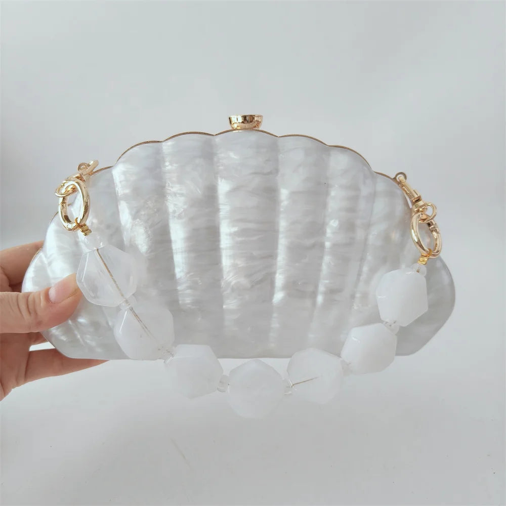 Mini carteira feminina concha ombro crossbody festa de casamento bolsa pérola acrílico sacos de noite designer lday bolsa de embreagem luxo