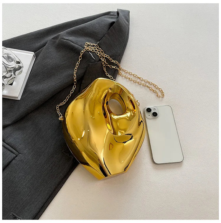 Nova moda acrílico forma de ovo bolsa embreagem para mulheres ouro prata saco festa à noite luxo shinny caixa metal ombro crossbody sacos