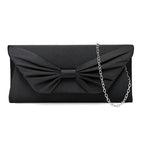 Bolsa de noite cetim bowknot para mulheres, embreagem elegante, bolsas nupciais, embreagens de casamento, corrente de metal, bolsa de ombro crossbody
