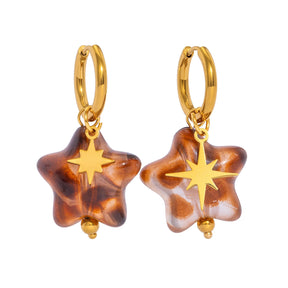 Novos brincos de estrela para mulheres, pingente pendurado de gota removível com aros huggie banhados a ouro 18K, aço inoxidável hipoalergênico