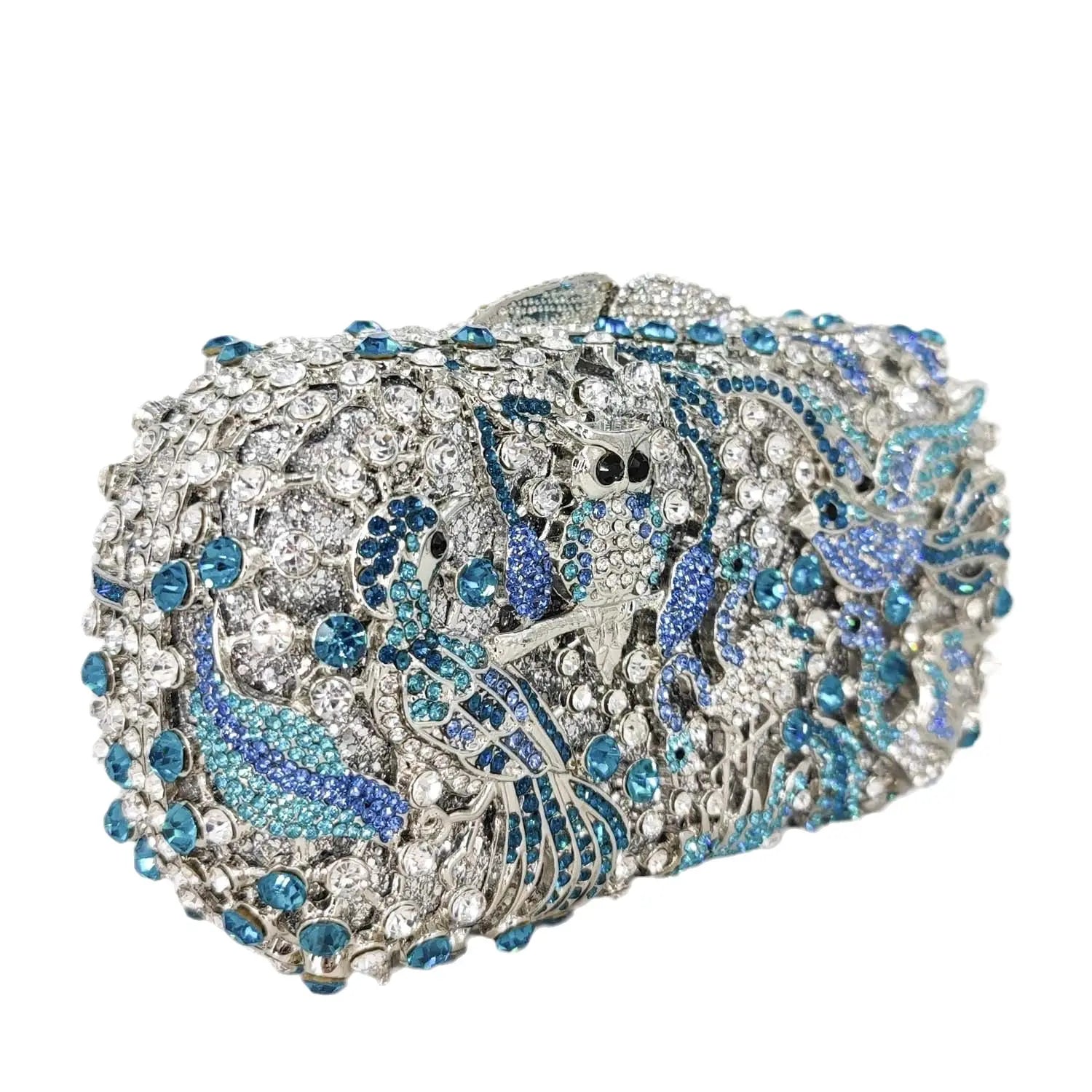 Boutique de fgg luz azul spahire pássaro & flor mulheres cristal embreagem sacos noite casamento nupcial animal strass bolsas