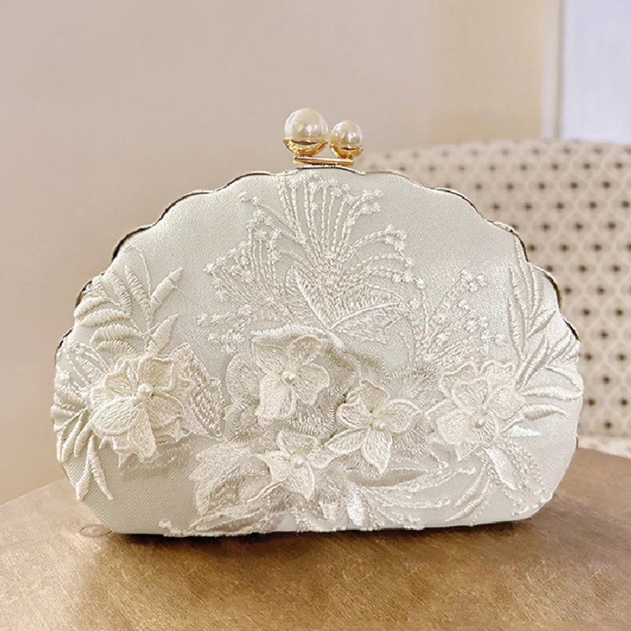 Shell clipe sacos de noite nova moda branco bordado renda embreagem férias crossbody saco corrente noiva festa casamento bolsa