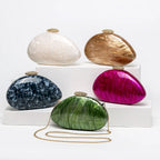 Moda feminina glamourosa elegante novidade em forma de concha bolsa de embreagem acrílico longa corrente saco de noite festa jantar banquete bolsas