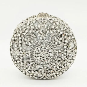Boutique de fgg (em estoque) redondo circular oco para fora das mulheres cristal embreagem noite minaudiere saco casamento bolsa nupcial