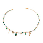 Natural verde malaquita pedra grânulos pérola borla colar para mulher clavícula corrente zircão pingente elegante charme festa jóias