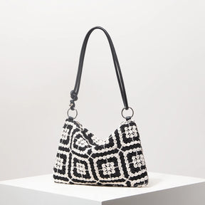 Sacolas de ombro de tricô oco com padrão para mulheres, bolsas de praia boho para mulheres, roupas de férias, bolsa de guê (padrão aleatório)