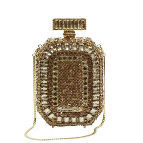 Azul/ouro garrafa de vidro cristal saco noite caixa perfume diamante feminino bolsas casamento nupcial strass embreagem senhora festa bolsa