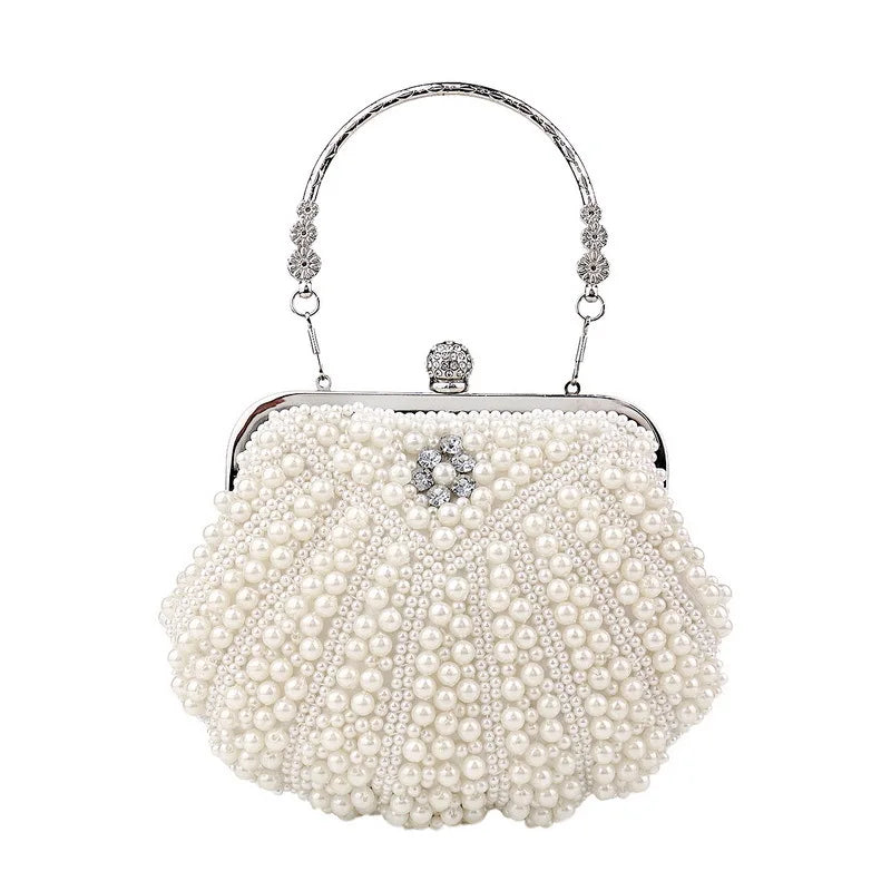 Bolsa pérola para mulheres, embreagem frisada de dois lados, sacos de noite elegantes, bolsa de casamento nupcial, bolsa luxuosa de strass, moda