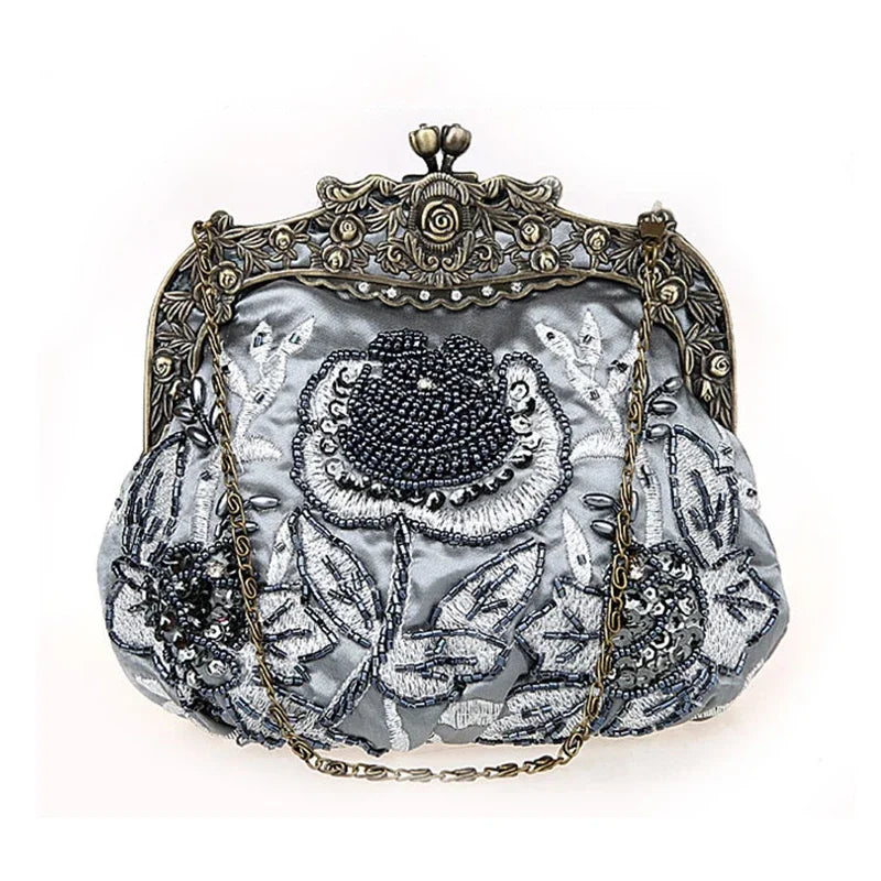 2025 novo vintage frisado saco de noite bordado diamante lantejoulas embreagem bolsa de mão saco de noiva