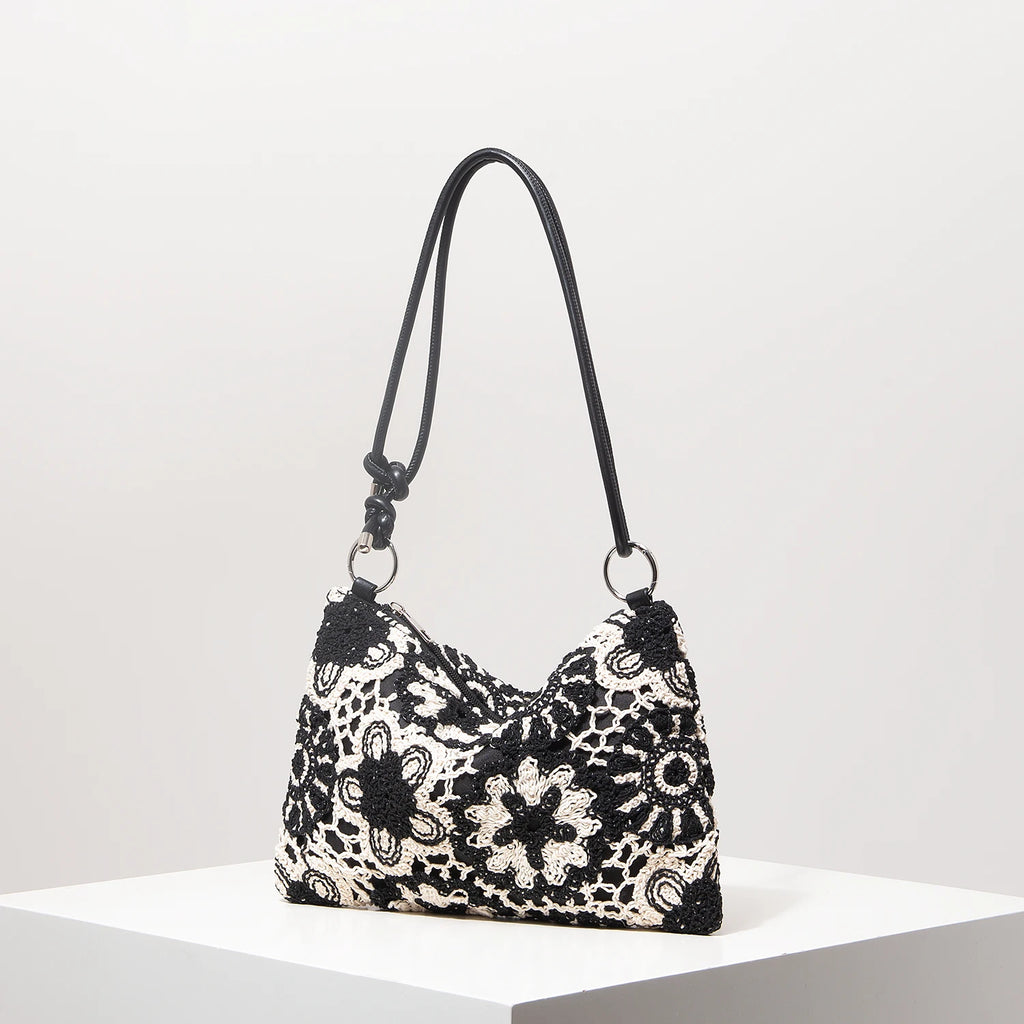 Sacolas de ombro de tricô oco com padrão para mulheres, bolsas de praia boho para mulheres, roupas de férias, bolsa de guê (padrão aleatório)