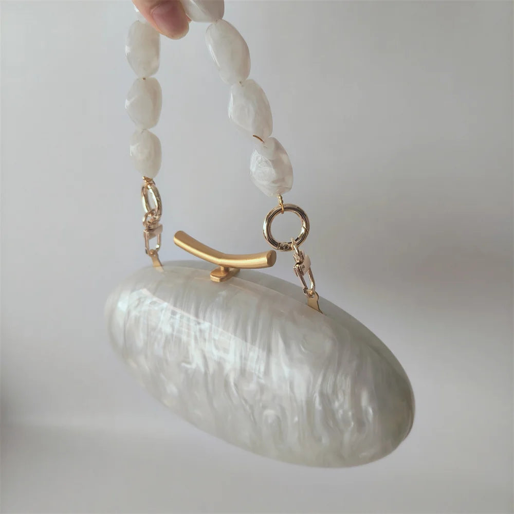 Pérola senhora marcas mulher festa bolsa de casamento acrílico saco crossbody ombro embreagem noite oval feminino concha bolsas femininas