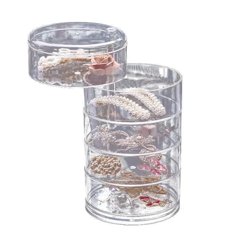 Caixa de armazenamento de jóias acrílica transparente rotativa mesa de maquiagem organizador à prova de poeira oferta por atacado para arranjo de mesa