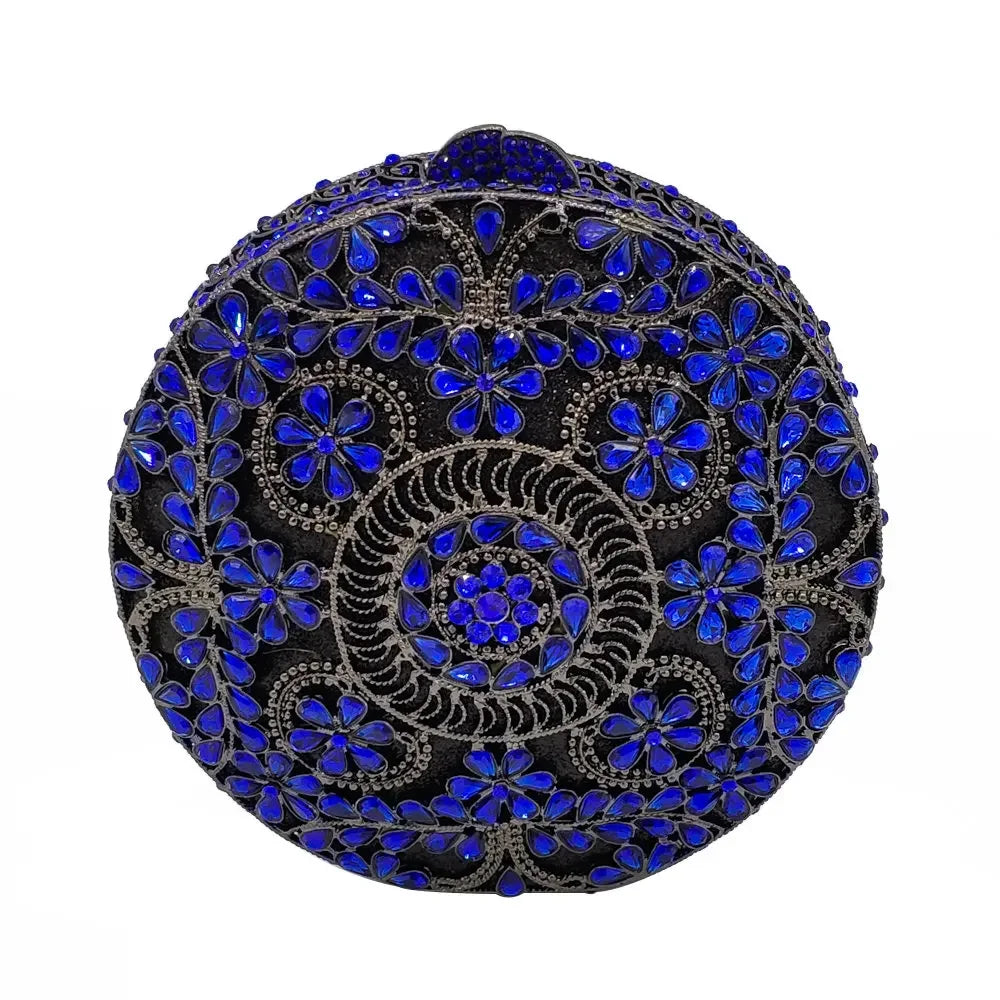 Boutique de fgg (em estoque) redondo circular oco para fora das mulheres cristal embreagem noite minaudiere saco casamento bolsa nupcial