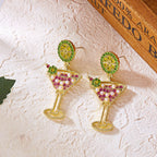 Brincos de vidro de vinho limão vintage para mulheres temperamento luz luxo incrustado strass pérola brincos meninas festa jóias presentes