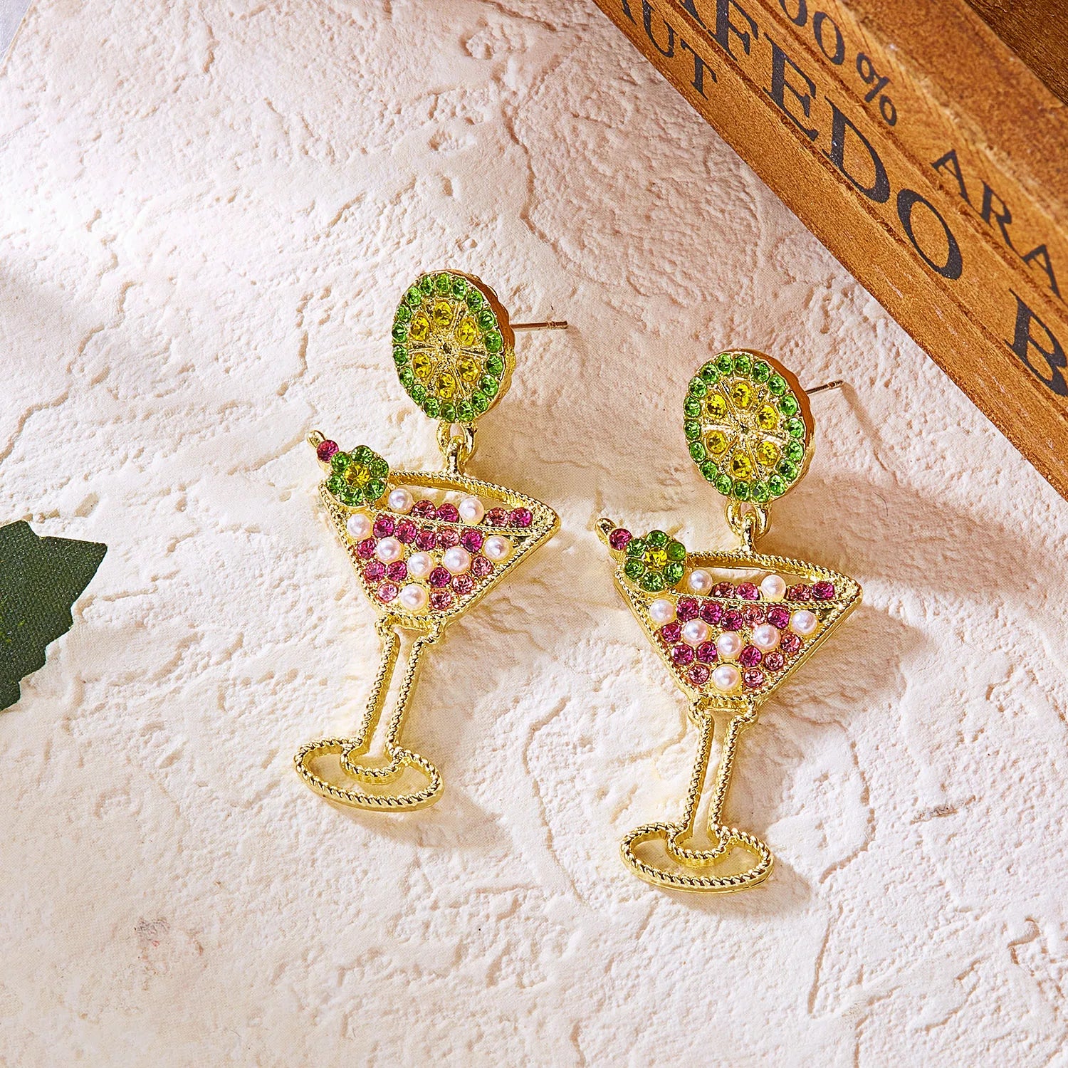 Brincos de vidro de vinho limão vintage para mulheres temperamento luz luxo incrustado strass pérola brincos meninas festa jóias presentes