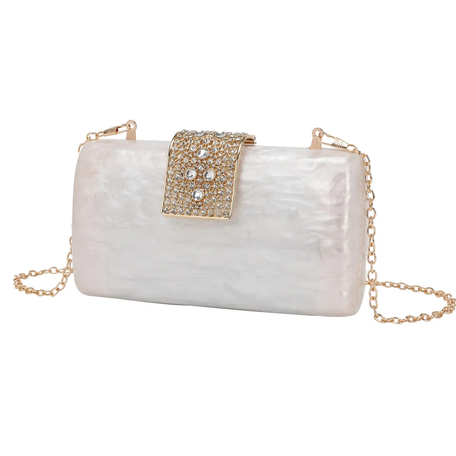Bolsa de noite acrílica brilhante com trava de diamante, bolsa crossbody, forro de poliéster versátil, bolso para celular incluído