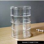 Caixa de armazenamento de jóias acrílica transparente rotativa mesa de maquiagem organizador à prova de poeira oferta por atacado para arranjo de mesa