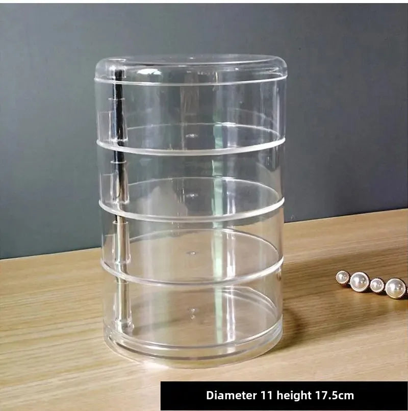 Caixa de armazenamento de jóias acrílica transparente rotativa mesa de maquiagem organizador à prova de poeira oferta por atacado para arranjo de mesa