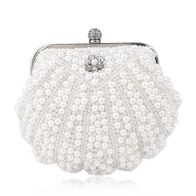 Bolsa pérola para mulheres, embreagem frisada de dois lados, sacos de noite elegantes, bolsa de casamento nupcial, bolsa luxuosa de strass, moda