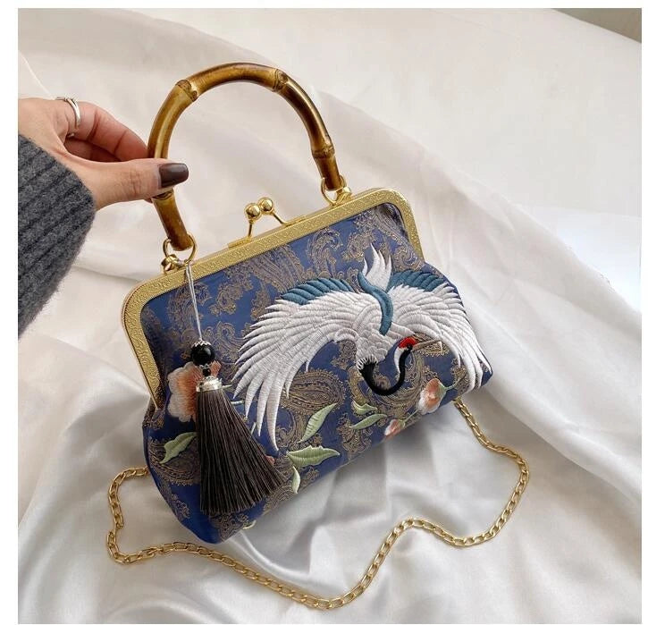 Bordado Jacquard Wood Hand Bag para Mulheres, Lock Shell Bags, Shoulder Crossbody Bag, Tote Cadeia, Bolsas Femininas, Bolsas, Designer