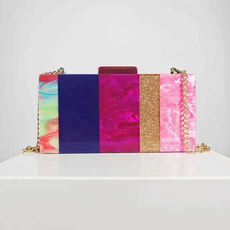 Bolsa com Padrão De Mármore Para Mulheres, Bolsa Crossbody, Bolsa De Ombro, Patchwork Acrílico, Perolado, Novela, Nova Moda, Marcas De Luxo