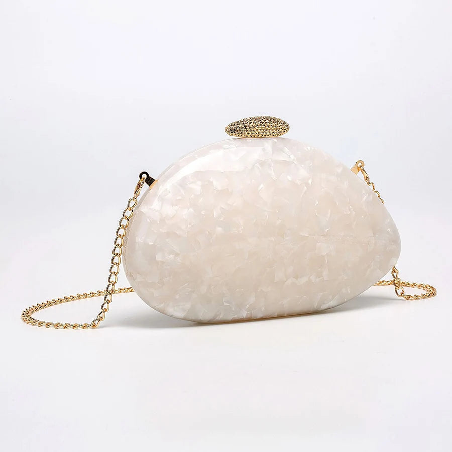 Moda feminina glamourosa elegante novidade em forma de concha bolsa de embreagem acrílico longa corrente saco de noite festa jantar banquete bolsas