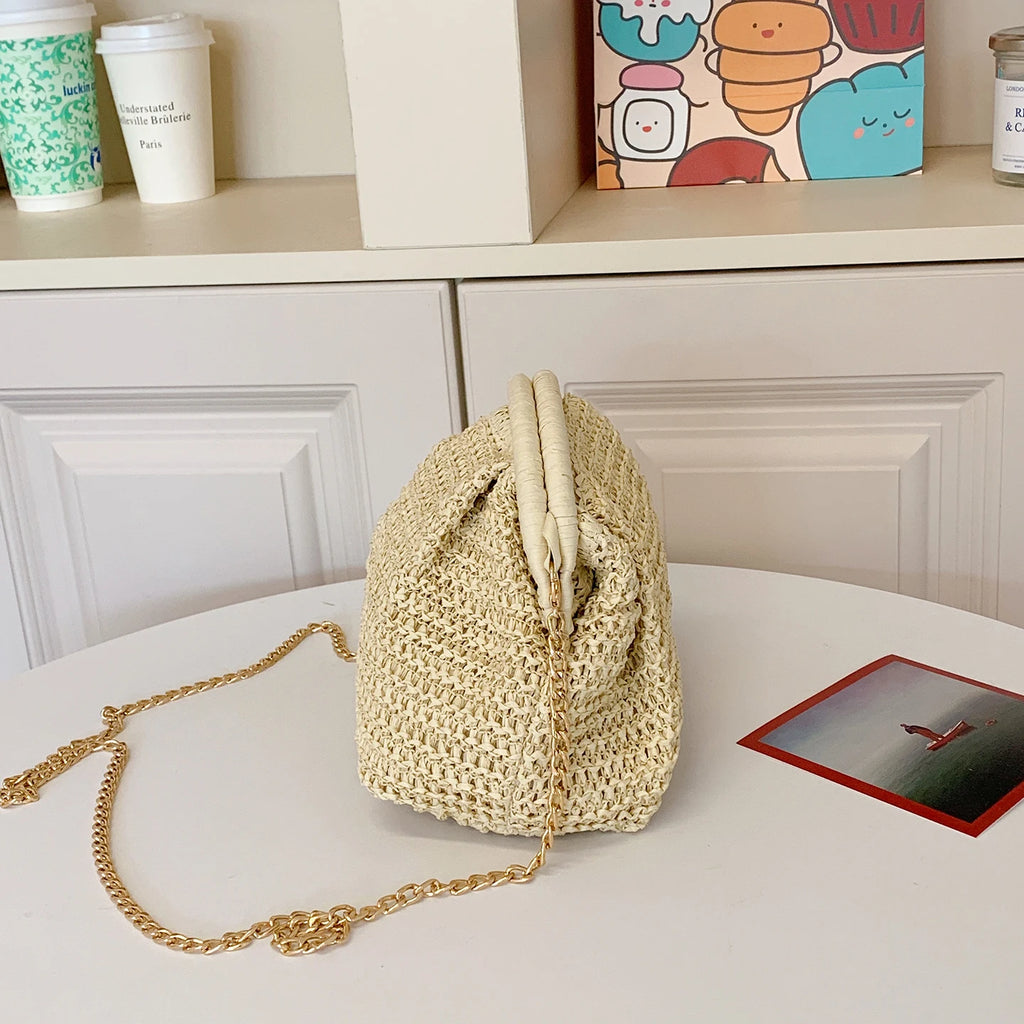 LEFTSIDE Weave Pequenas Bolsas de Ombro de Palha para Mulheres 2025 Novo Verão Bolsa Crossbody Femininas Tecer ​ Bolsas de praia de ráfia