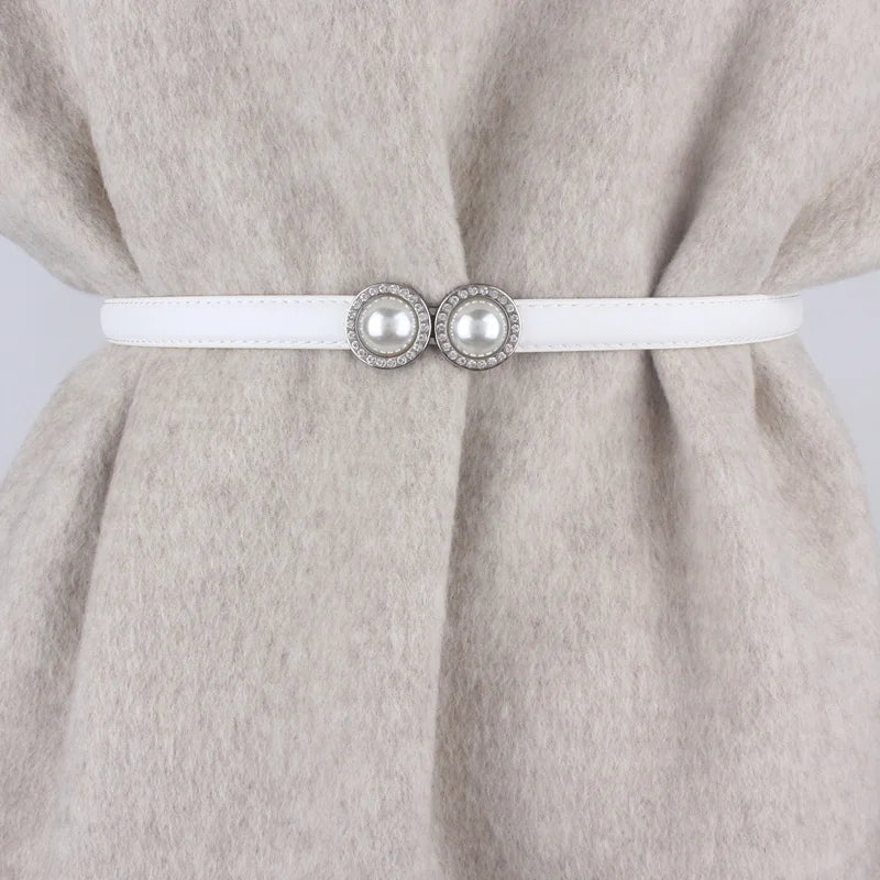 Mulheres elegantes pérola cinto de cintura fivela elástica pérola feminino meninas vestido cinto