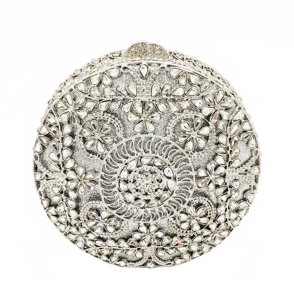 Boutique de fgg (em estoque) redondo circular oco para fora das mulheres cristal embreagem noite minaudiere saco casamento bolsa nupcial