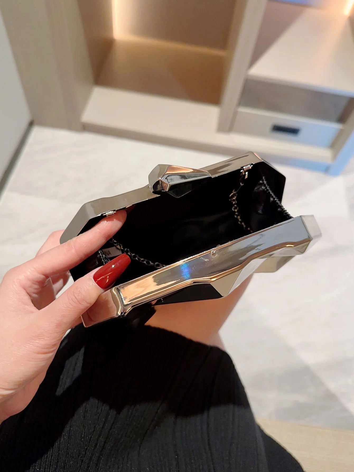 Senhoras moda brilhante em forma de caixa de ferragem saco de jantar saco de banquete saco de embreagem vestido saco de noite saco de baile saco de corrente