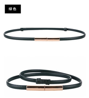 Novo cinto fino de luxo feminino moda doce cor couro genuíno fivela de ouro para vestido jeans decorativo senhora cintura