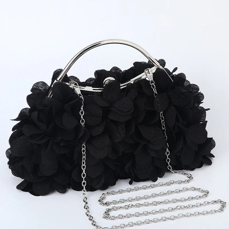 Flor noite bolsa de embreagem estilo doce floral casamento romântico nupcial bolsa alça metal banquete jantar vestido sacos com corrente