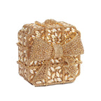 Caixa de presente com laço de borboleta incrustada com diamantes, bolsa quadrada pequena de mão com strass de alta qualidade, bolsa de ombro crossbody