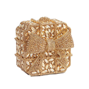Caixa de presente com laço de borboleta incrustada com diamantes, bolsa quadrada pequena de mão com strass de alta qualidade, bolsa de ombro crossbody