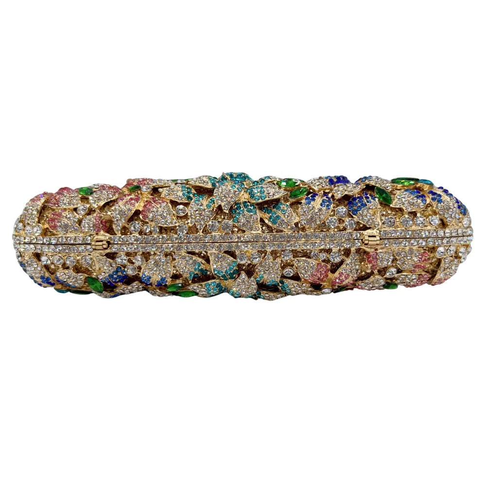 Flor de alta qualidade oco diamante jantar de casamento senhoras diamante corrente saco noite