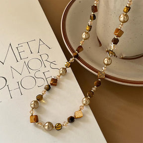 Vintage marrom natural tigre olho pedra gargantilha colar para mulher 2025 nova moda artesanal frisado corrente colar jóias presente