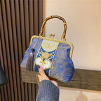 Bordado Jacquard Wood Hand Bag para Mulheres, Lock Shell Bags, Shoulder Crossbody Bag, Tote Cadeia, Bolsas Femininas, Bolsas, Designer