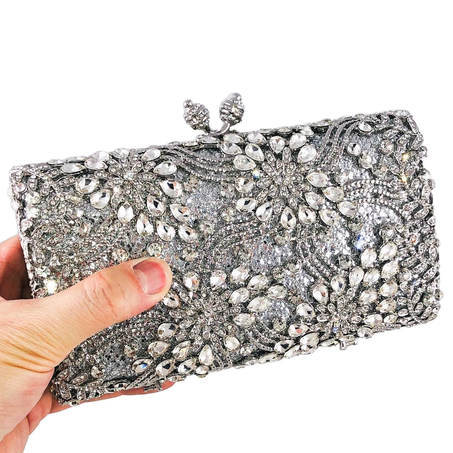 Boutique de fgg mulheres flor sacos de noite prata cristal embreagem bolsas nupcial festa casamento strass minaudiere bolsas