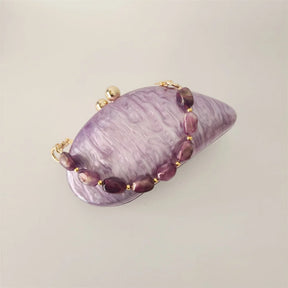 Oval roxo Shell bolsas acrílicas para mulheres, bolsas, ombro, bolsa crossbody com corrente, bolsa de embreagem, bolsas para festa de casamento