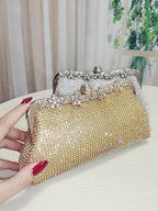 Nova Bolsa de Mão E com Diamantes Embutidos para Noite , Formato Dumpling, em Liga ia, para Mulheres de Meia-Id...