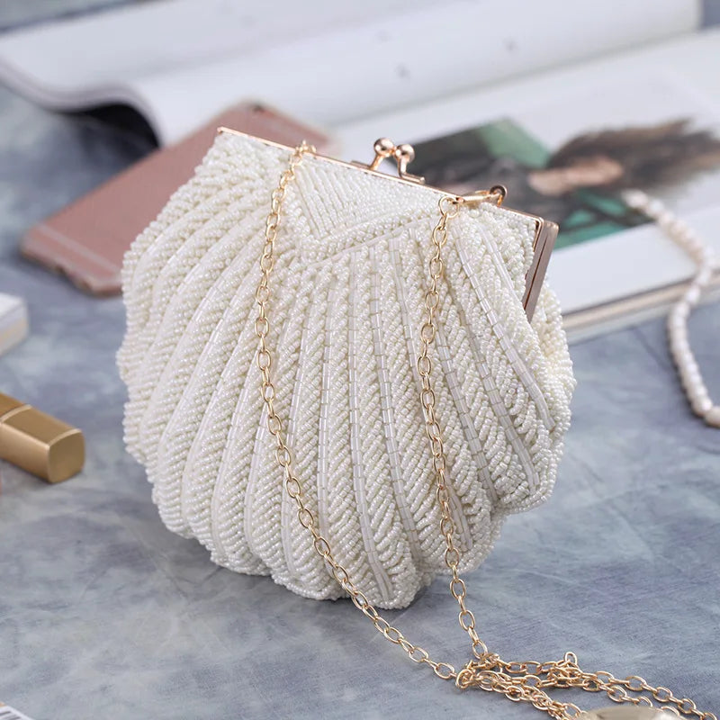 Bolsa e bolsa de casamento para mulheres, Sacos elegantes para festa à noite, Embreagens de casamento branco, Fêmea Frisada Clutch Bag Sac